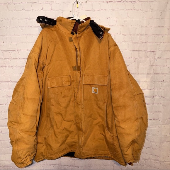 Carhartt Chore Jacket Tan Brown Size 52 Quilt Lined Barn Size 2X Tall